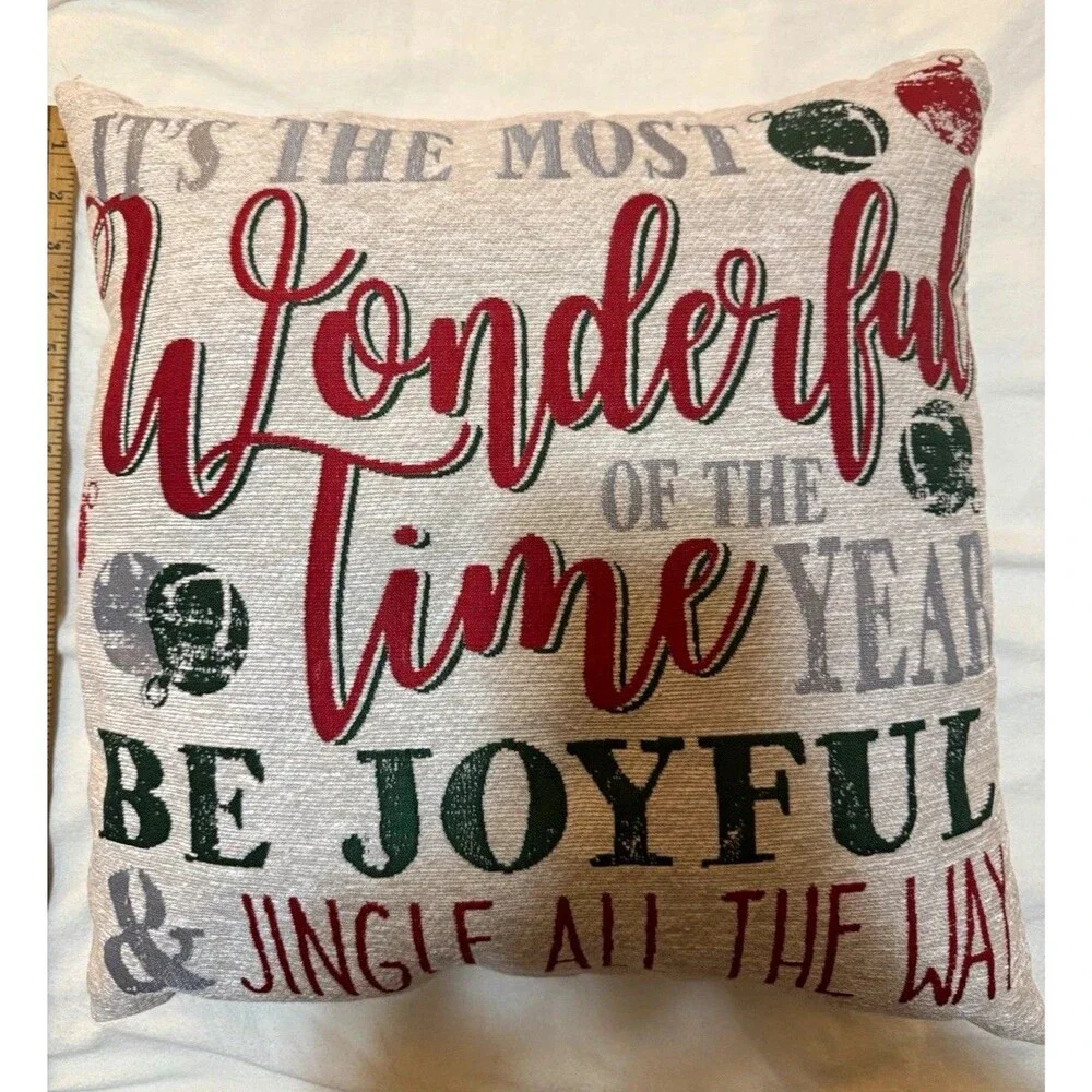 Christmas Throw Pillow Most Wonderful Time Jingle All Way Tapestry 17x17